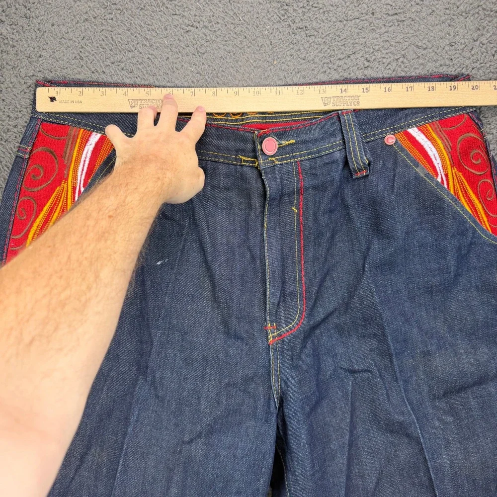 Coogi Mens Embroidered Denim Jean Shorts Blue Red Size 40 W40 Y2K Hip Hop Urban